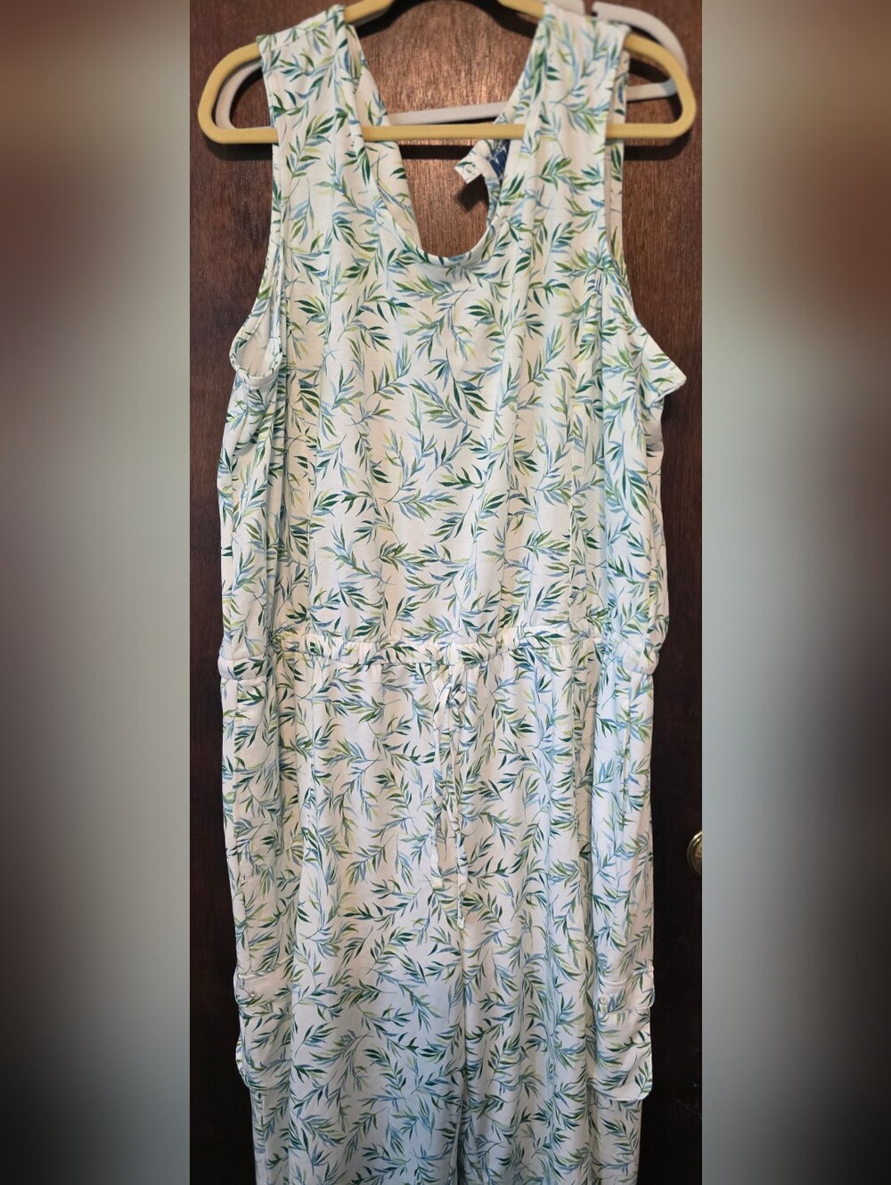 Muk Luks Long Romper in Blue and Green Leaves